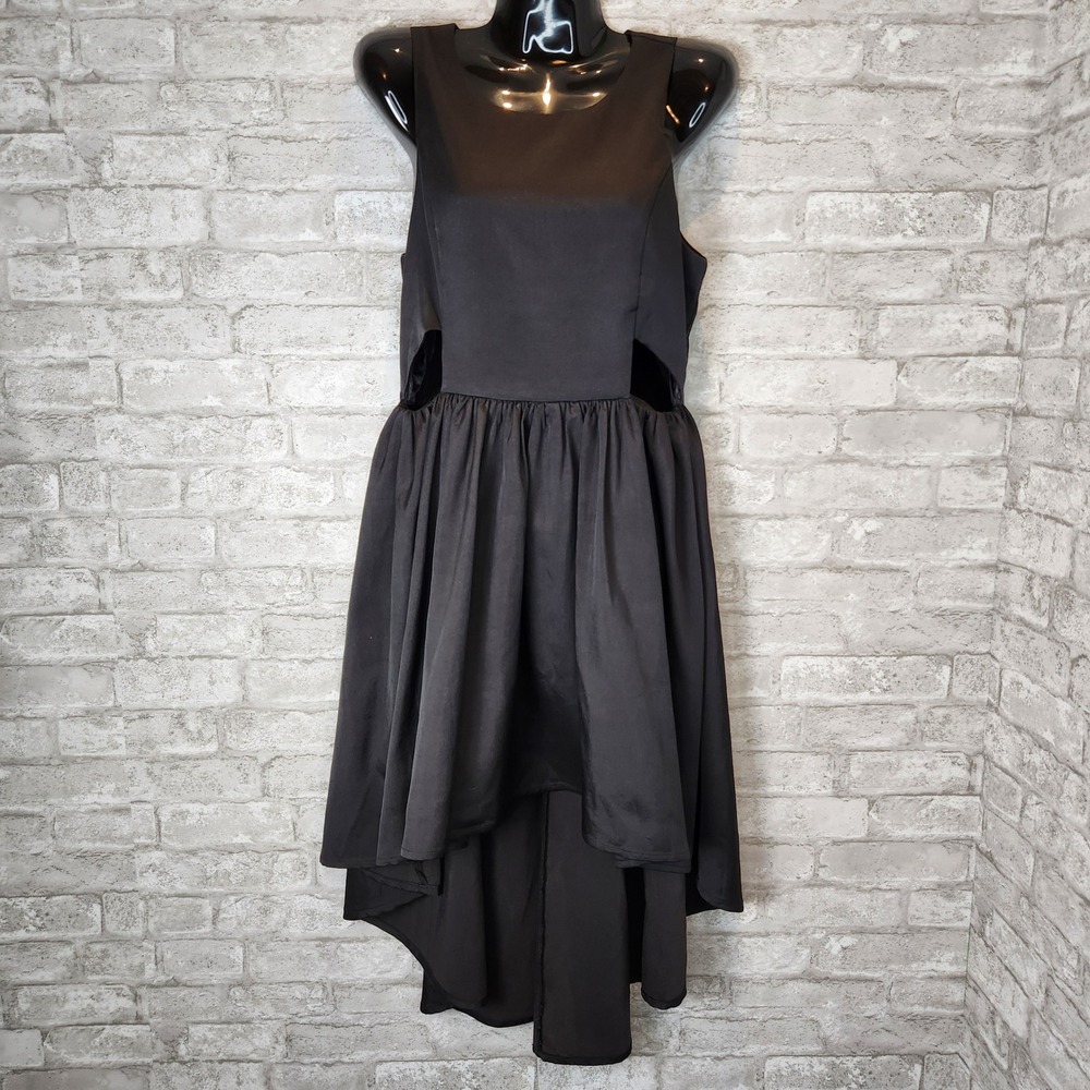 Francesca's Dress High-Low Waist Cut-Out Black Cotton Blend Cocktail Small - Picture 2 of 7